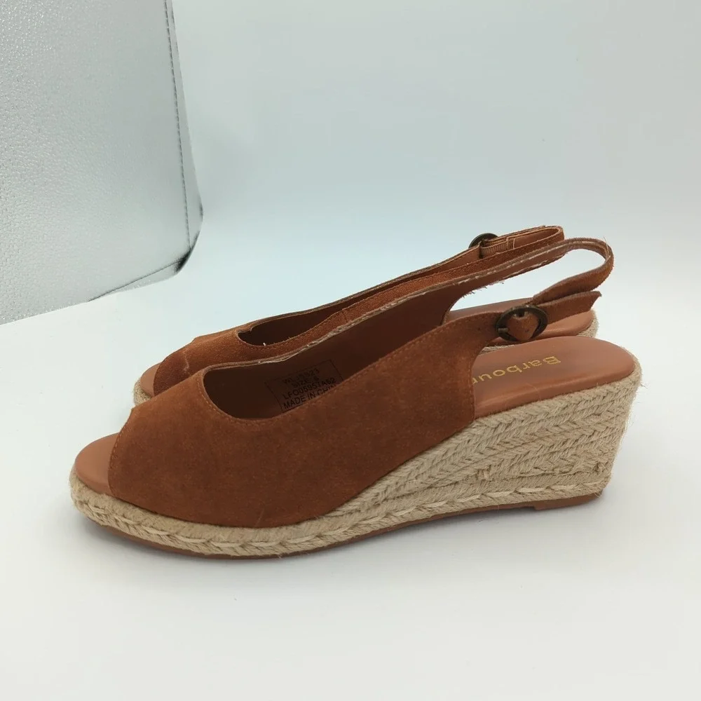 Barbour Nadia Women's Brown‎ Suede Espadrille Wedge Slingback Sandals US 8 UK 6